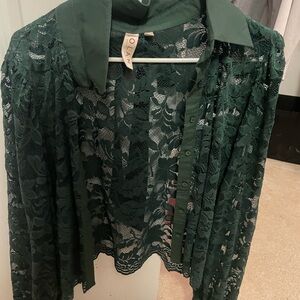 Anthropologie Dark Green Lace Top.